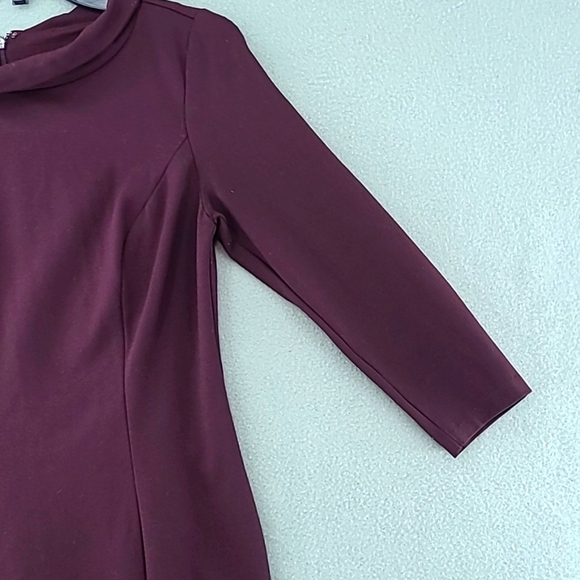TALBOTS Women's Long Sleeve Collared Burgundy Sheath Dress - Size 2 - Picture 3 of 12